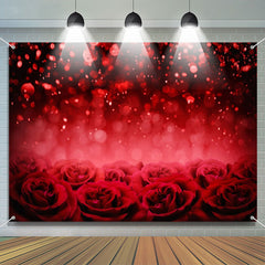Aperturee - Dark Red Roses Sequins Bokeh Valentines Day Backdrop