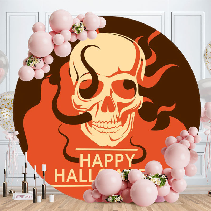 Aperturee - Dark Red Skull Round Happy Halloween Backdrop