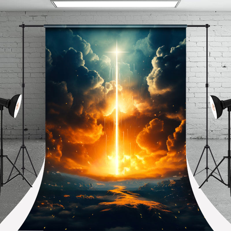 Aperturee - Deep Blue Sky Cloud Glitter Cross Easter Backdrop