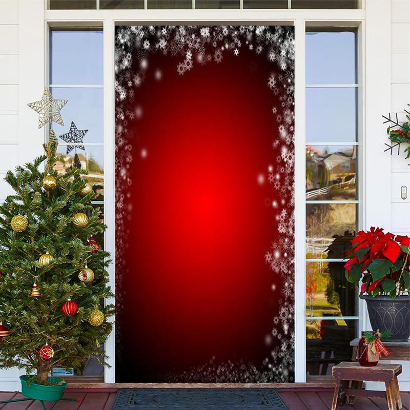 Aperturee - Deep Red Snowflakes Simple Christmas Door Cover