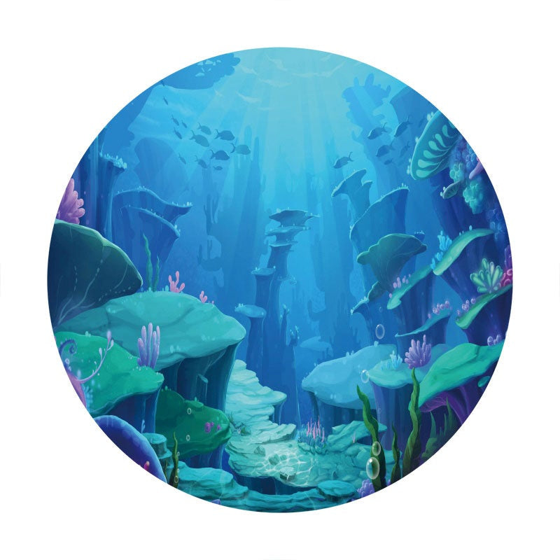 Aperturee - Deep Sea Blue World Round Kids Birthday Party Backdrop
