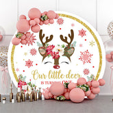 Aperturee - Deer Snowflake Round Christmas 1st Birthday Backdrop