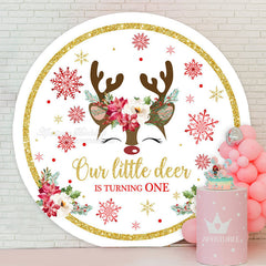 Aperturee - Deer Snowflake Round Christmas 1st Birthday Backdrop