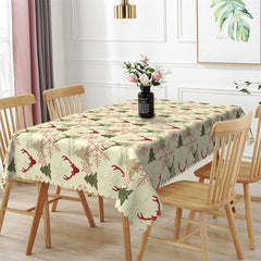 Aperturee - Deers Snowflake Pine Trees Repeat Christmas Tablecloth