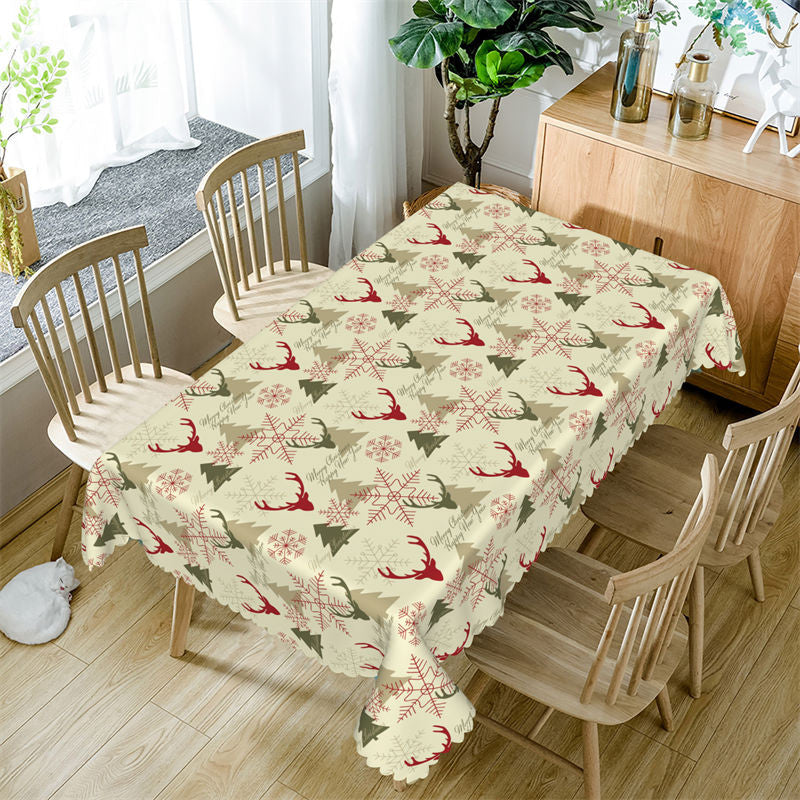 Aperturee - Deers Snowflake Pine Trees Repeat Christmas Tablecloth