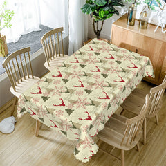 Aperturee - Deers Snowflake Pine Trees Repeat Christmas Tablecloth