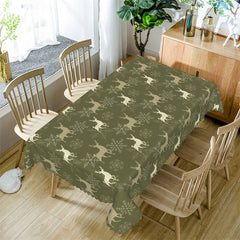 Aperturee - Deers Snowflake Repeat Green Christmas Tablecloth