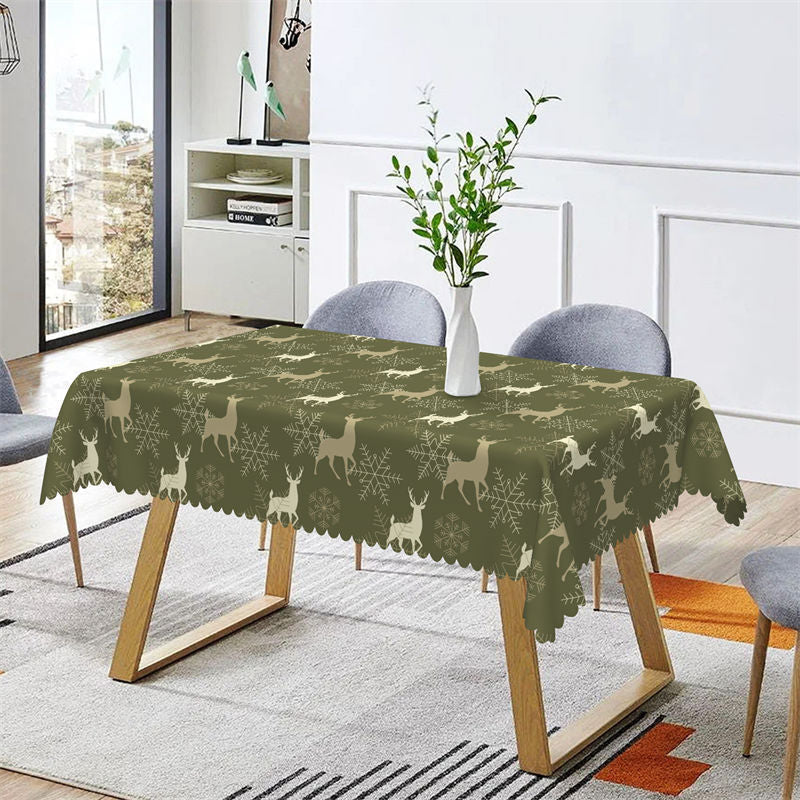 Aperturee - Deers Snowflake Repeat Green Christmas Tablecloth