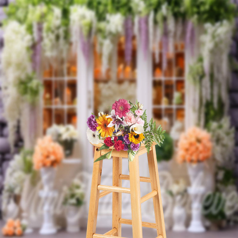 Aperturee - Dense Florets Roses White Door Photo Spring Backdrop