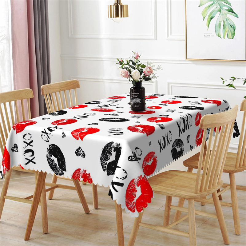 Aperturee - Dense Lip Print Valentines Day Rectangle Tablecloth