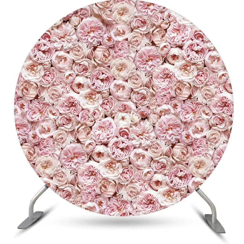 Aperturee - Dense Pink Floral Elegant Round Wedding Backdrop