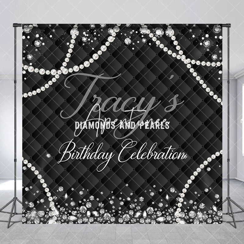 Aperturee - Diamond And Pearls Black Vintage Custom Birthday Backdrop