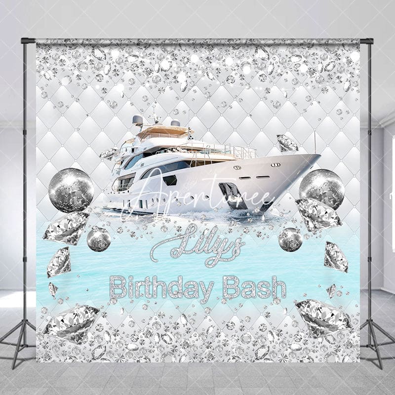 Aperturee - Diamonds Sparkle Ship Custom Name Birthday Backdrop