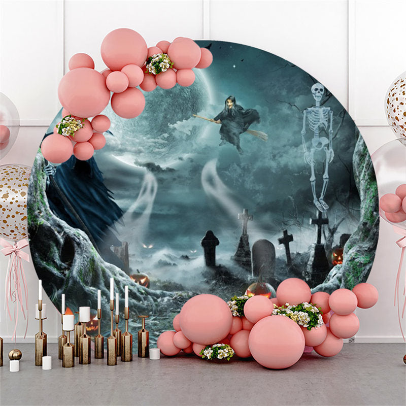 Aperturee Dim Bone Witch Tomb Pumpkin Round Halloween Backdrop