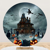 Aperturee Dim Castle Bat Pumpkin Circle Halloween Backdrop