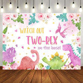 Aperturee - Dinosaur Eggs Floral Leaves 2nd Birthday Backdrop