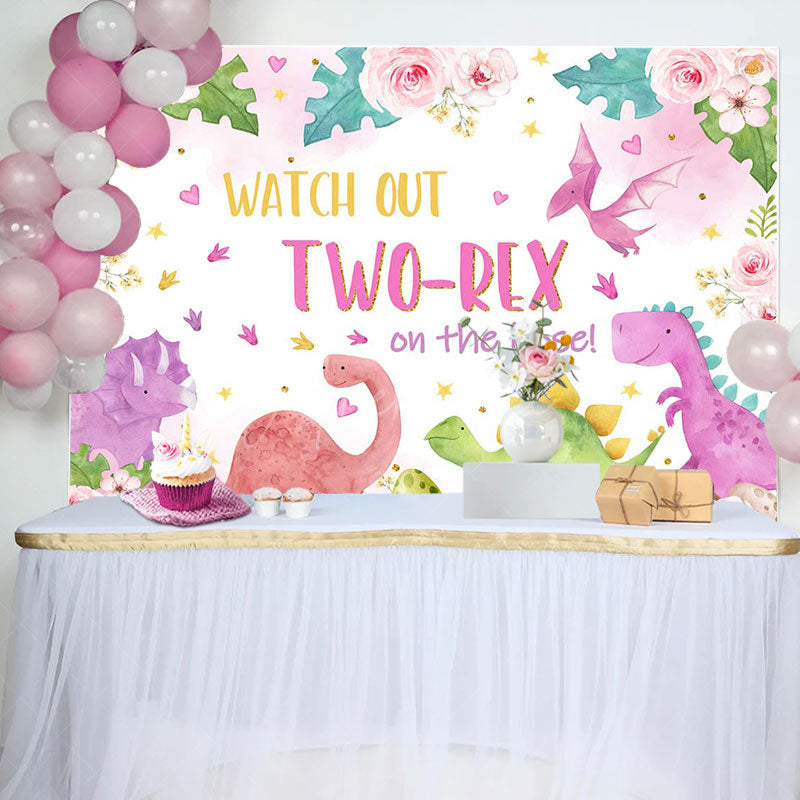 Aperturee - Dinosaur Eggs Floral Leaves 2nd Birthday Backdrop