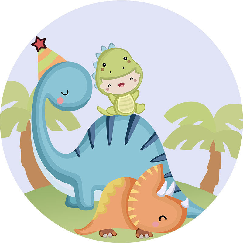 Aperturee - Dinosaur Family On The Land Birthday Round Backdrop Kit