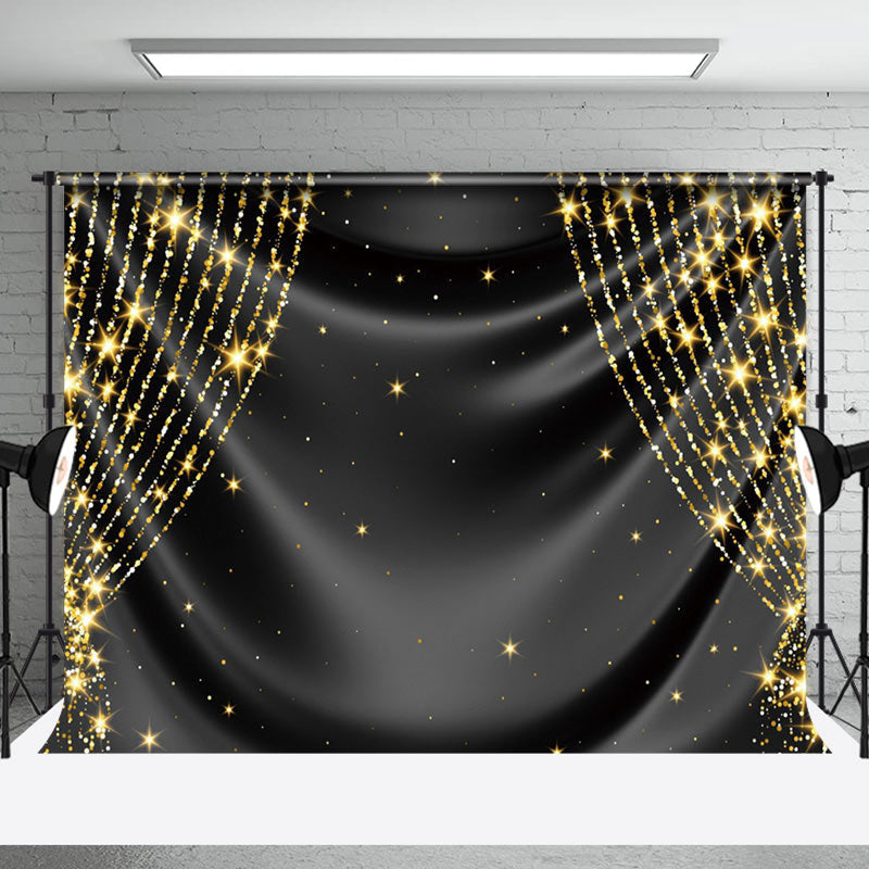 Aperturee - Drape Glossy Black Gold Sparkle Photography Backdrop