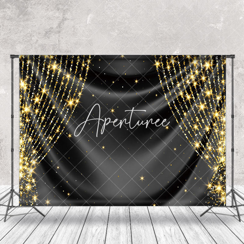 Aperturee - Drape Glossy Black Gold Sparkle Photography Backdrop
