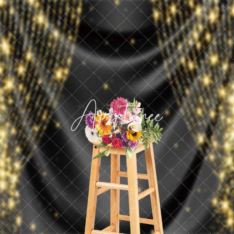 Aperturee - Drape Glossy Black Gold Sparkle Photography Backdrop