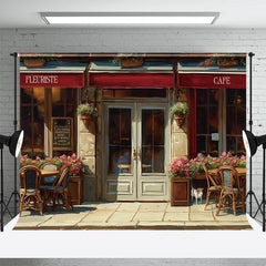 Aperturee - Drawing Outdoor Cafe Retro Wall Backdrop For Photo