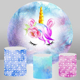 Aperturee Dream Color Floral And Unicorn Baby Shower Round Backdrop