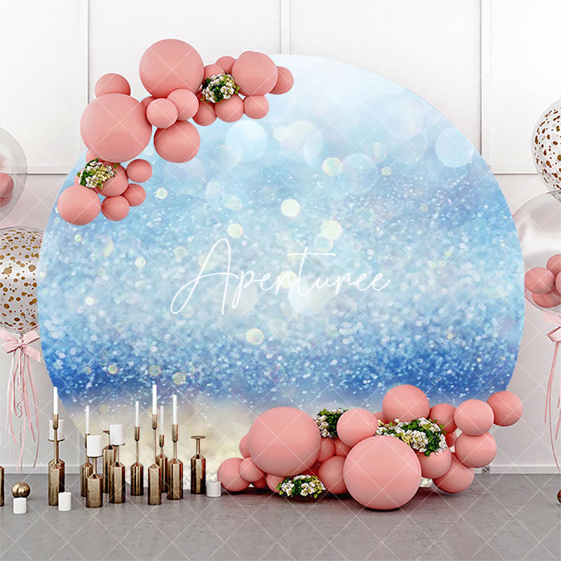 Aperturee - Dreamlike Blue Glitter Bokeh Round Birthday Backdrop