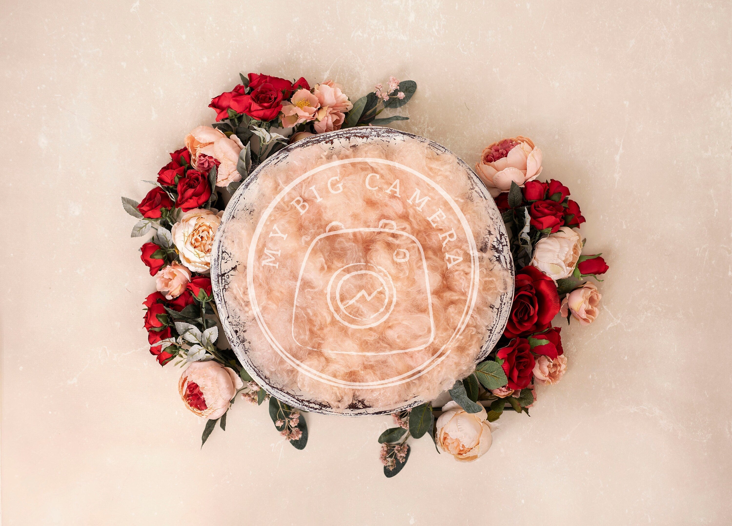 Aperturee - Dusty Pink Red Rose Boho Floral Newborn Backdrop For Portrait