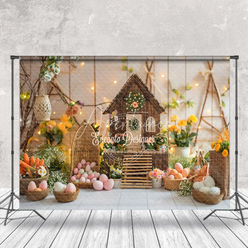 Aperturee - Easter Carrot Wooden House Interior Photo Backdrop