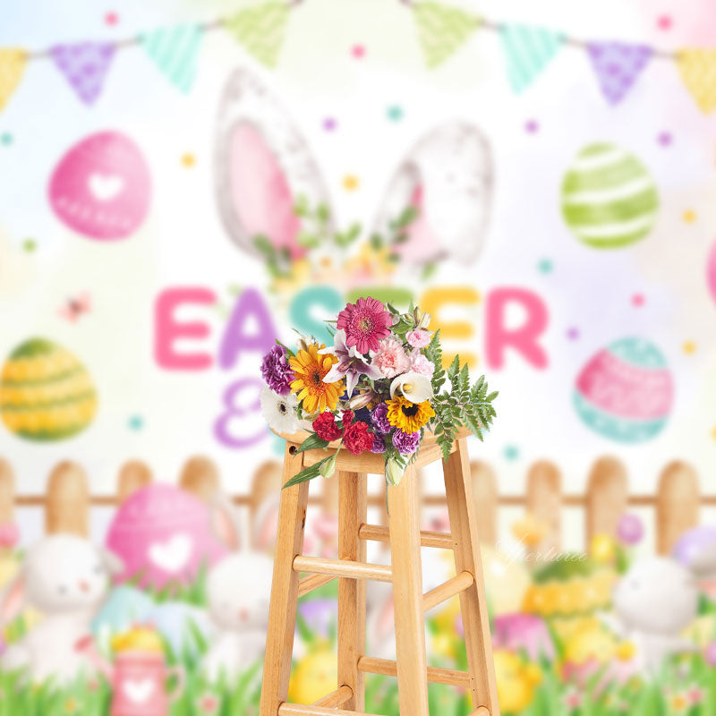 Aperturee - Egg Hunt Rabbit Plants Wooden Fence Easter Backdrop