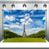 Aperturee - Eiffel Tower Blue Sky Grass Scenery Stage Backdrop