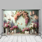 Aperturee - Elegant Butterfly Floral Green Wall Photo Backdrop