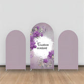 Aperturee - Elegant Purple Folral White Leaf Arch Backdrop Kit