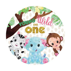 Aperturee - Elephant And Animals Round 1st Birthday Backdrop