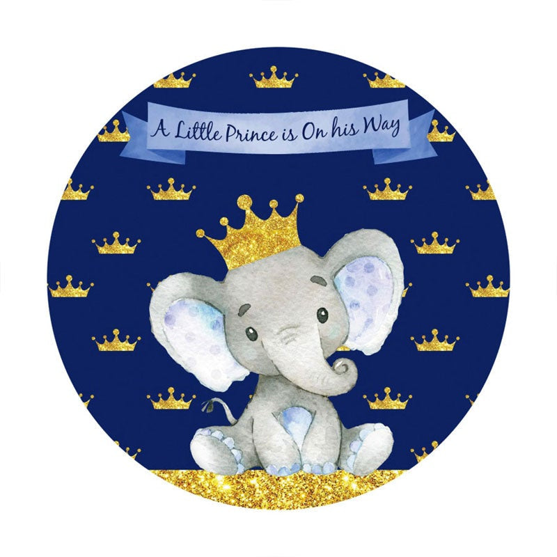 Aperturee - Elephant And Golden Crown Circle Baby Shower Backdrop