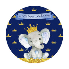 Aperturee - Elephant And Golden Crown Circle Baby Shower Backdrop