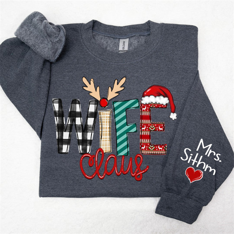 Aperturee - Elk Plaid Wife Husband Custom Christmas Sweatshirt