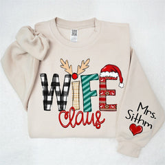 Aperturee - Elk Plaid Wife Husband Custom Christmas Sweatshirt