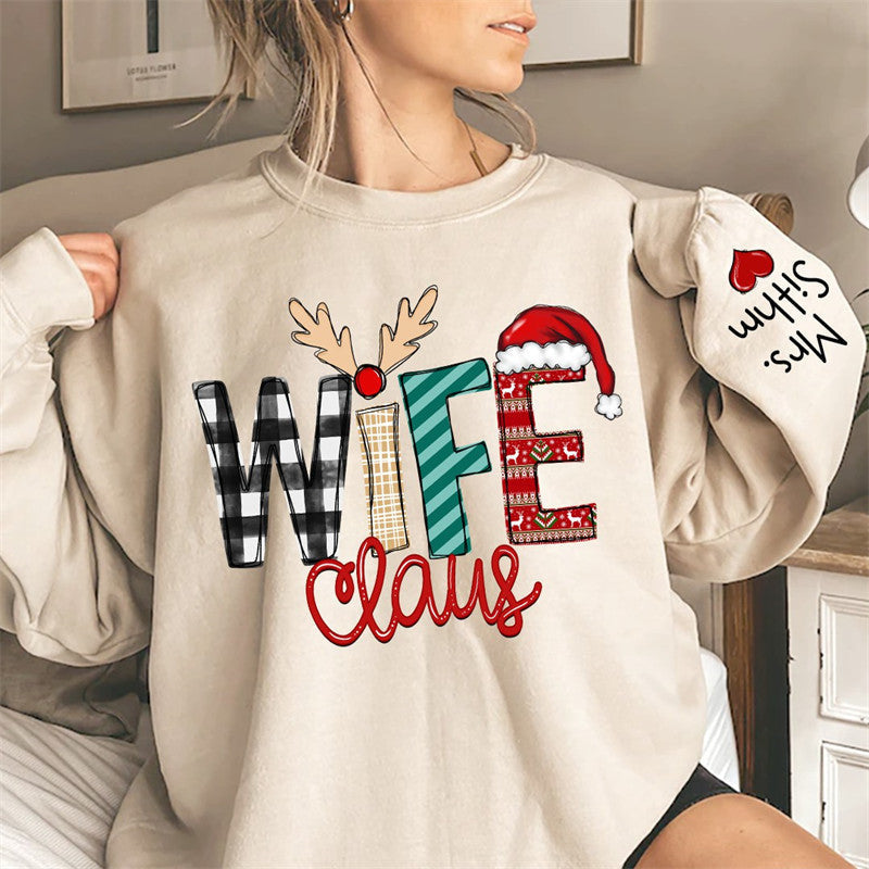Aperturee - Elk Plaid Wife Husband Custom Christmas Sweatshirt