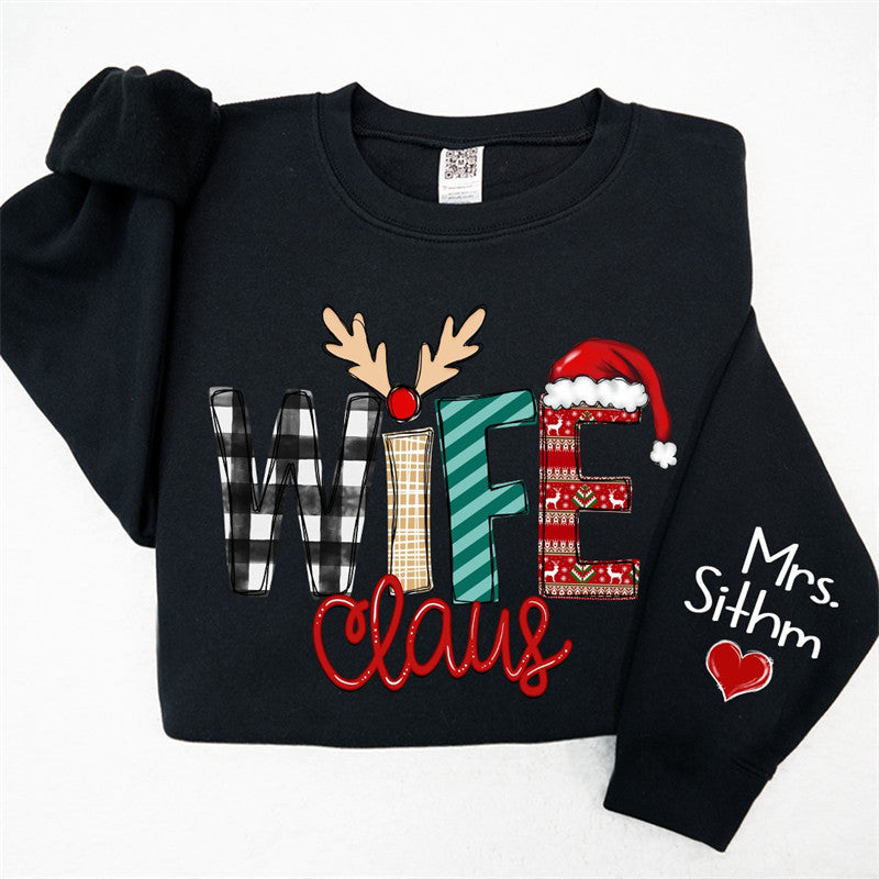 Aperturee - Elk Plaid Wife Husband Custom Christmas Sweatshirt