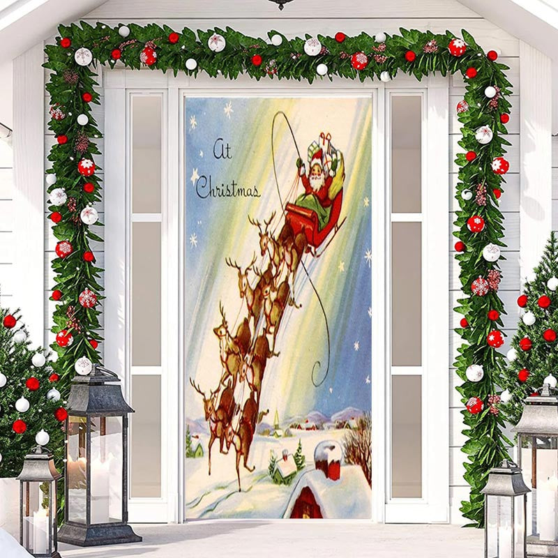 Aperturee - Elks Sled Santa Claus Snowfield Christmas Door Cover