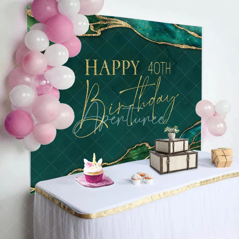 Aperturee - Emerald Green Gold Glitter 40th Birthday Backdrop