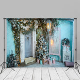 Aperturee - Enchanted Blue House Christmas Tree Photo Backdrop