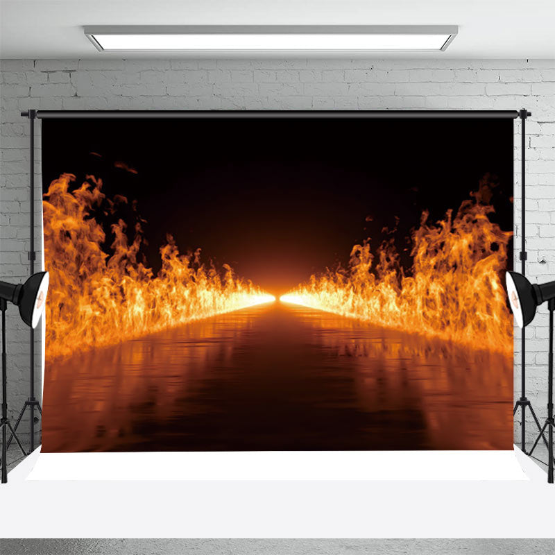 Aperturee - Endless Burning Flame Road Backdrop For Photography
