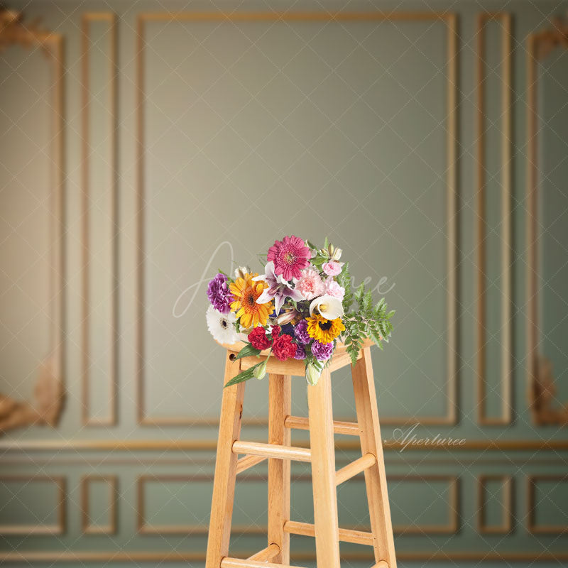 Aperturee - Exquisite Dark Green Gypsum Line Retro Wall Backdrop