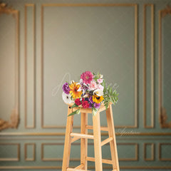 Aperturee - Exquisite Dark Green Gypsum Line Retro Wall Backdrop