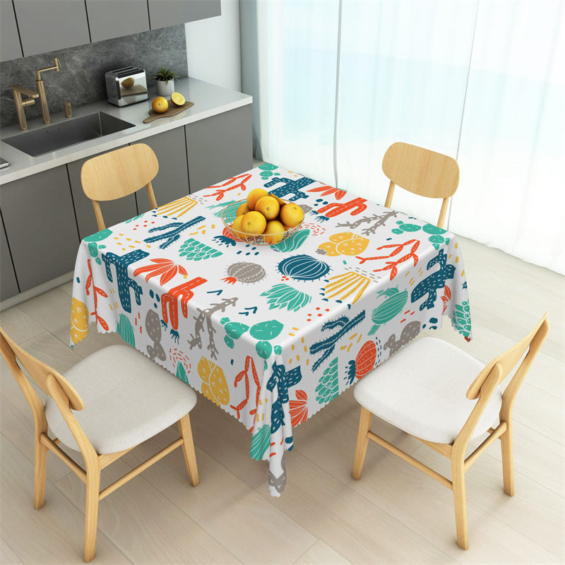 Aperturee - Fabric Colorful Prickly Cactus Square Tablecloth