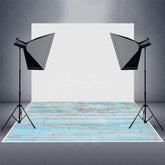 Aperturee - Faded Blue Horizontal Stripe Wood Rubber Floor Mat