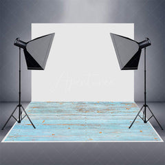 Aperturee - Faded Blue Horizontal Stripe Wood Rubber Floor Mat